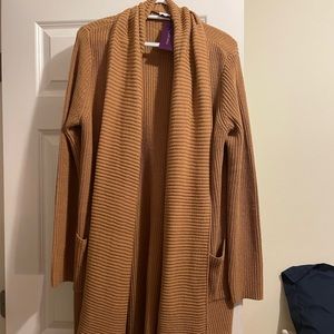 Lascana camel colored long cardigan w/ pockets.  Size 4/6 but runs large.